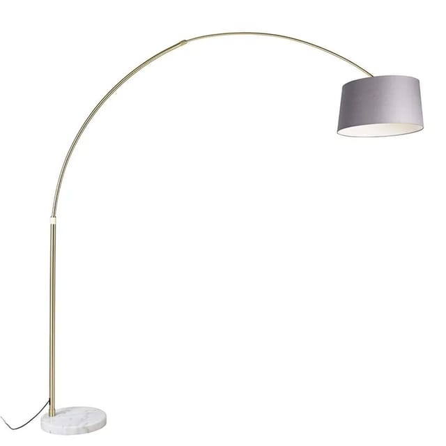 QAZQA Bogenlampe Messing mit MarmorsTOffschirm Grau 45 cm XXL