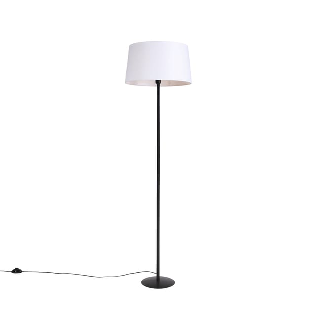 QAZQA Schwarze Stehlampe mit Leinenschirm Weiß 45 cm Simplo