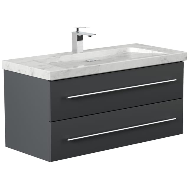 Posseik Badmöbel Marmor Carrara White Yamo 1 Hahnloch 100 cm Grafit
