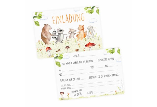 nikima Einladungskarten 10 Einladungskarten Tierfreunde für Kindergeburtstag