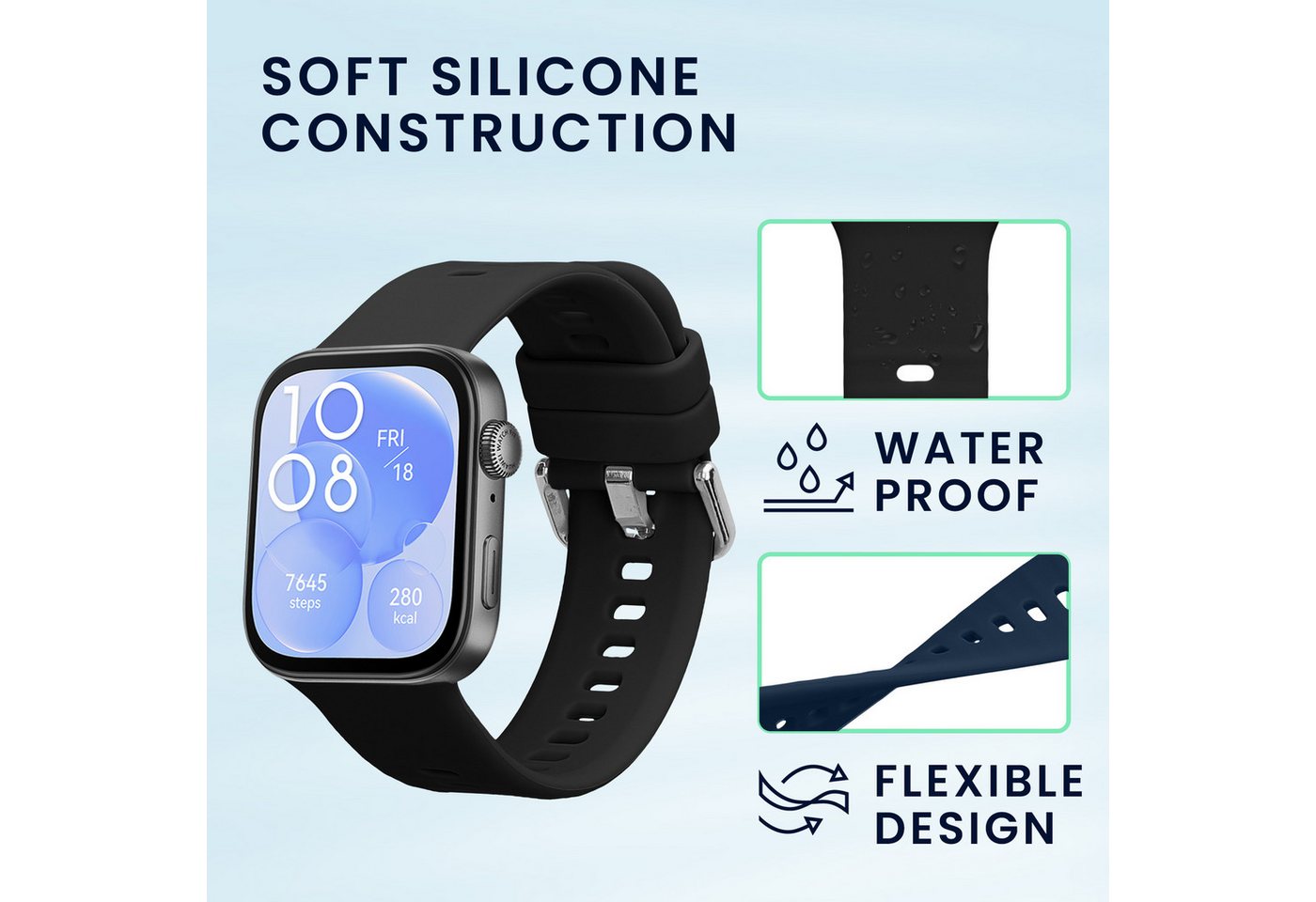 kwmobile 2x Uhrenarmband für Huawei Watch Fit 3 Armband Smartwatch, 2-tlg., Fitnesstracker Band Set aus TPU Silikon - Ersatzarmband Smartwatch Bild 5