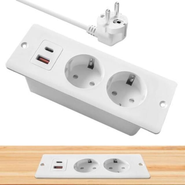 Einbau-arbeitsplattensteckdose Mit Usb Pd 20w – Integrierte Steckdosenleiste, 1,5 M Kabel, Weiß, Ideal Für Moderne Möbel