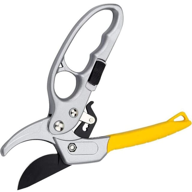 20,5 Cm Gartenschere Mit Ratschenmechanismus – Gelbe Gummigriffe, Schneidet Bis Zu 20 Mm, Ergonomisch Und Präzise