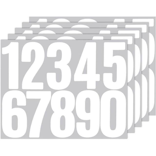 Reflektierende, Nummerierte Aufkleber Aus Weißem Vinyl – Packung Mit 5 Bögen (0 Bis 9), 8 Cm, Wasserfest – Für Briefkästen Und Wohnhäuser