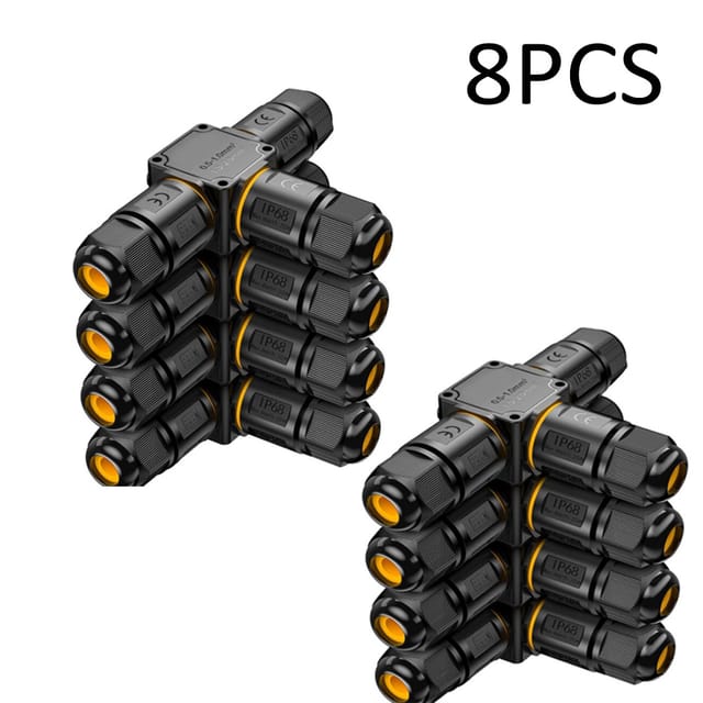 8-teiliges Ip68-wasserdichtes Kabelverbinder-set – 3-wege-wasserdichte Abzweigdose (3-adrig) – Anschluss Für Garten & Außenbereich – Kabelverzweigung (6–11 Mm) – Wasserdichtes Elektrogehäuse Für Den A