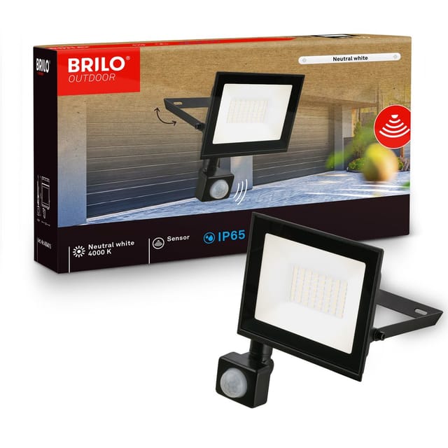 Briloner Led Strahler Außen Bewegungsmelder 14x19 Cm Rechteckig 30w 2700lm 4000k Neutralweiß Ip65 Staub- Und Strahlwasserschutz Schwarz - Fluter Garten Garage Auffahrt
