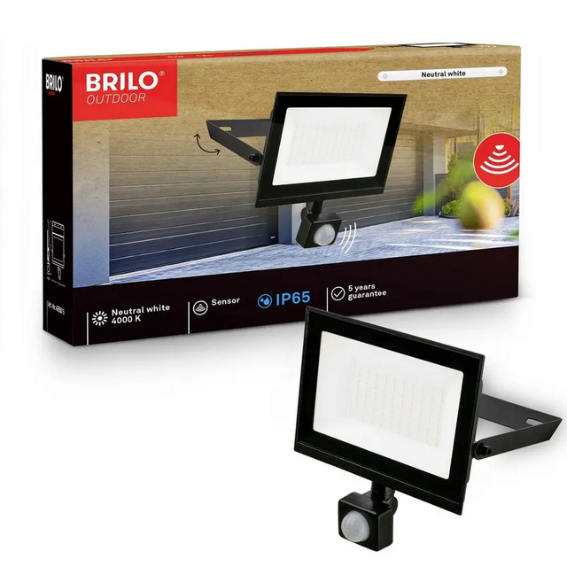 Briloner Led Strahler Außen Bewegungsmelder 17,5x21 Cm Rechteckig 50w 4500lm 4000k Neutralweiß Ip65 Staub- Und Strahlwasserschutz Schwarz - Fluter Garten Garage Auffahrt