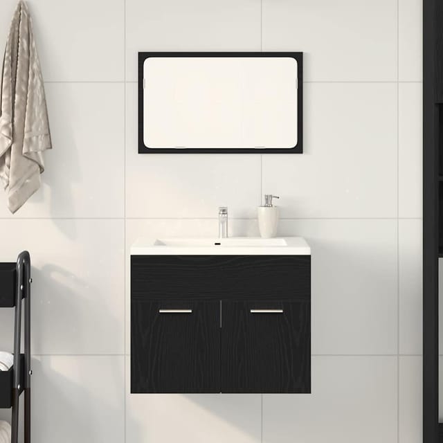 2-tlg. Badmöbel-set Schwarz Eichen-optik Holzwerkstoff