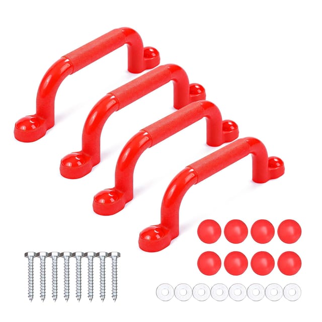 Relaxdays Klettergerüst Griffe, 4er Pack, Je Haltegriff Bis 100 Kg, Spielturm & Hochbett, Zubehör, Kunststoff, Rot
