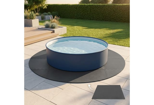 Relaxdays Pool Unterlagen, 17-teilig, 1,2 X 200 Cm, Schaumstoff, Runde Poolmatte, Pool Bodenschutz, Steckmatte, Schwarz