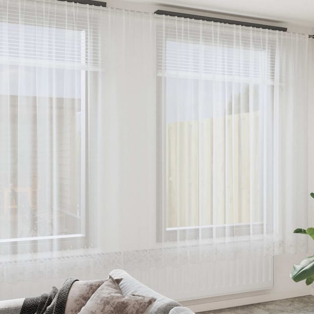 Spitzenvorhang Mit Vorhängen Floral Weiß 300 X 600 Cm Polyester