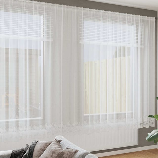 Spitzenvorhang Mit Vorhängen Weiß 220 X 1200 Cm Polyester