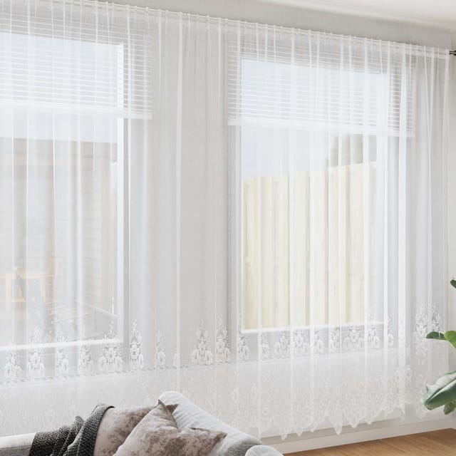 Spitzenvorhang Mit Vorhängen Weiß 260 X 1200 Cm Polyester