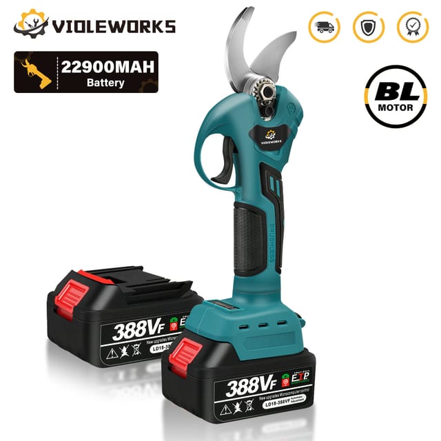 Kabellose Astschere Elektrische Gartenschere Violeworks 388vf 3000 W 4 Geschwindigkeiten Mit 2 Batterien Blau