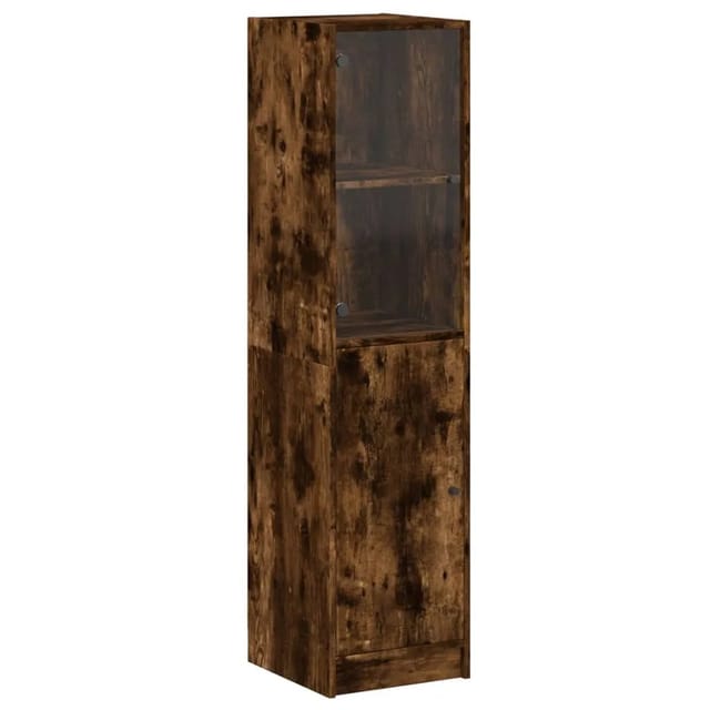 Highboard Mit Glastür Räuchereiche 35x37x142 Cm Vidaxl