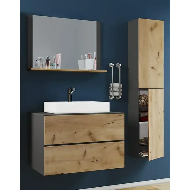 VCM Lendas Badmöbel-Set (94 cm, Anthrazit/Honig-Eiche)