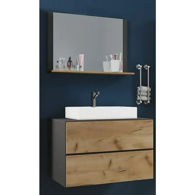 VCM Lendas Badmöbel-Set (60 cm, Anthrazit/Honig-Eiche)
