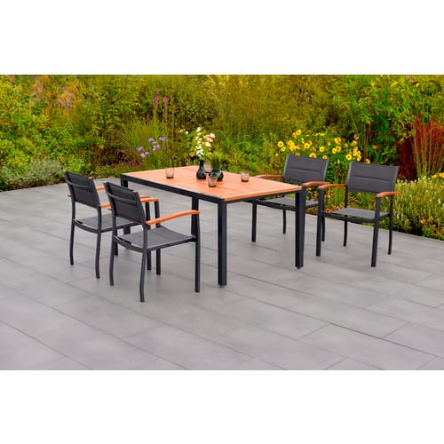 MERXX Gartenmöbelset »Paxos«, 5-tlg., stapelbar, Aluminium/Textil/Akazie - grau
