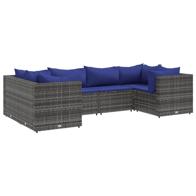 vidaXL 6-tlg Garten-Lounge-Set mit Kissen Grau Poly Rattan Modell 72