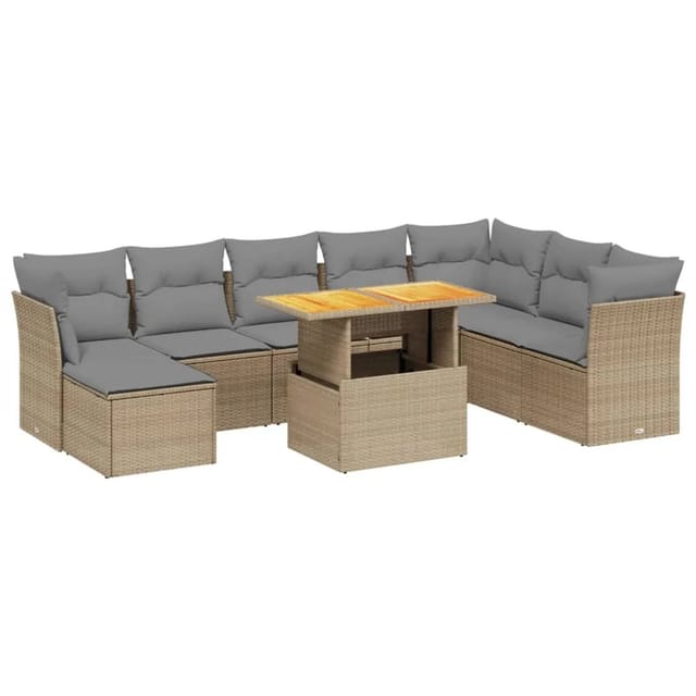 vidaXL 9-tlg Garten-Sofagarnitur mit Kissen Beige Poly Rattan Modell 289