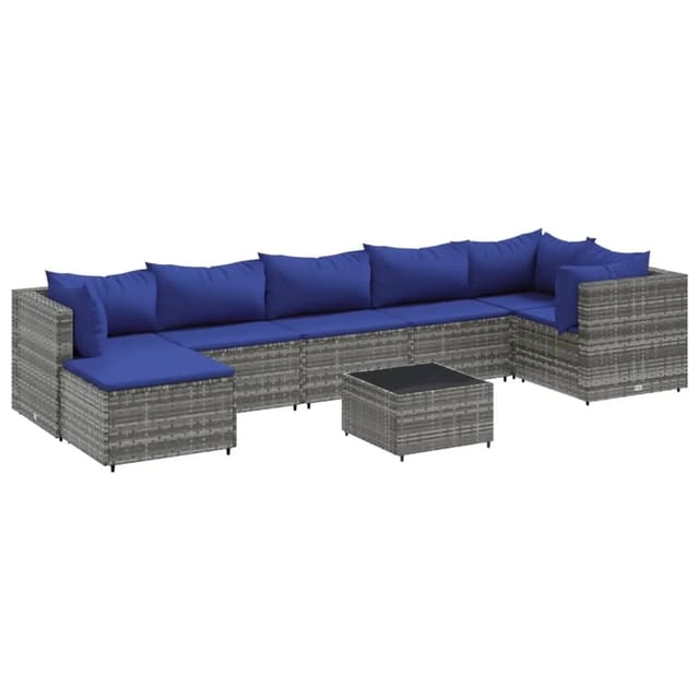 vidaXL 8-tlg Garten-Lounge-Set mit Kissen Grau Poly Rattan Modell 80