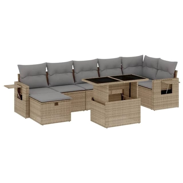 vidaXL 8-tlg Garten-Sofagarnitur mit Kissen Beige Poly Rattan Modell 329