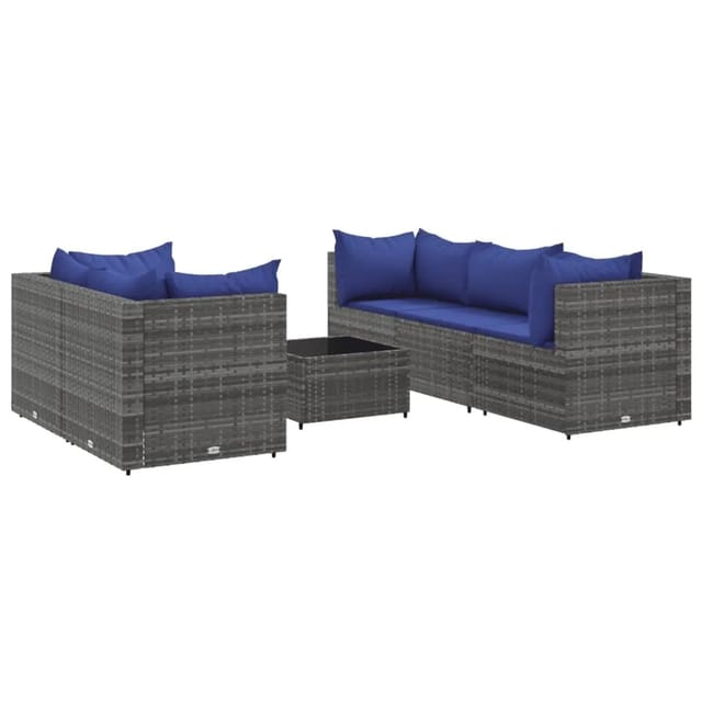 vidaXL 6-tlg Garten-Lounge-Set mit Kissen Grau Poly Rattan Modell 73