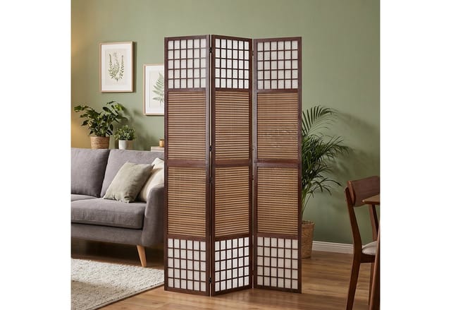 Homestyle4u 3-tlg. Paravent in Braun 120x200 cm 875