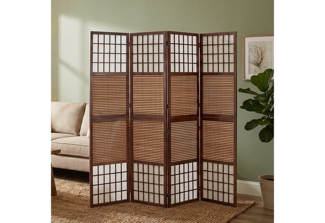 Homestyle4u 4-tlg. Paravent in Braun 176x175 cm 89