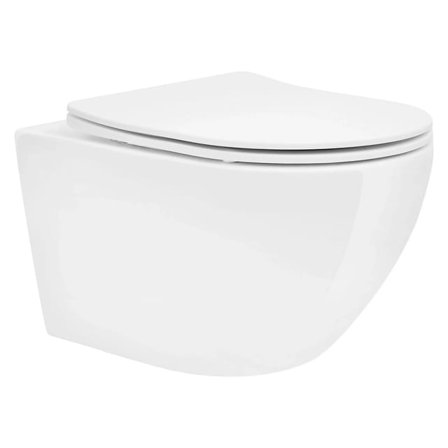 LuxeBath Wand Hänge WC Spülrandlos Weiß 54 cm mit Nano Beschichtung