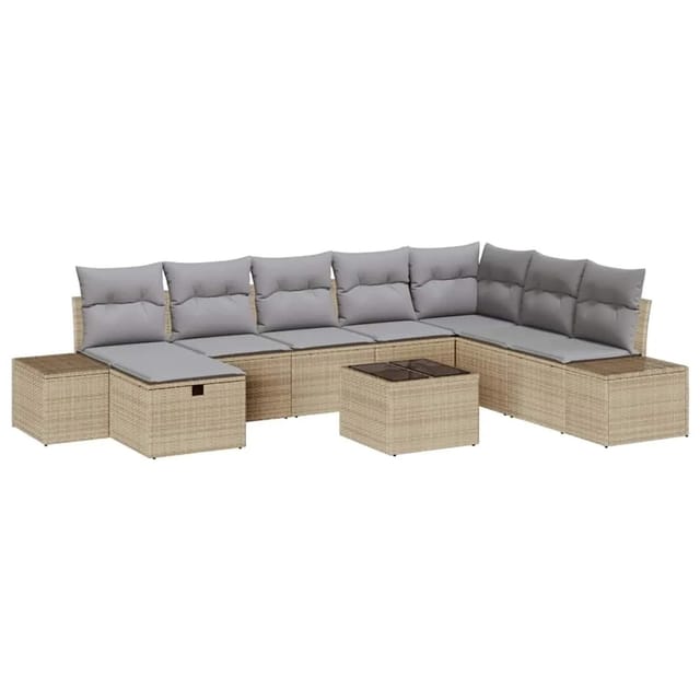 vidaXL Garten-Sofa-Set mit Kissen 9-Tlg Beige Poly Rattan 3359439