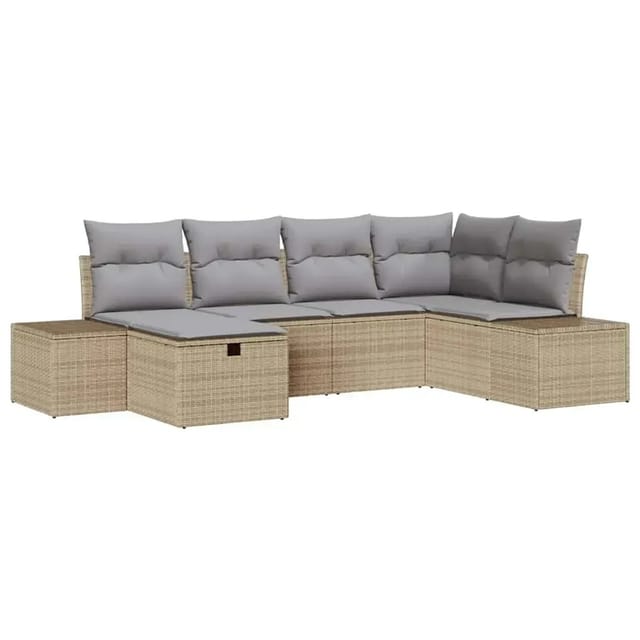 vidaXL 6-Teiliges Garten-Sofaset mit Kissen in Beige aus Poly Rattan 3359379