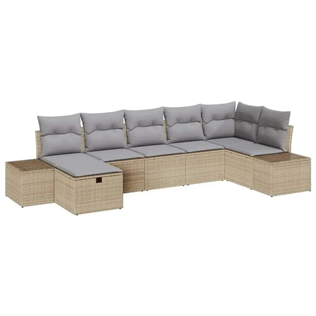 vidaXL Garten-Sofa-Set mit Kissen 7-Tlg Beige Poly Rattan 3359399