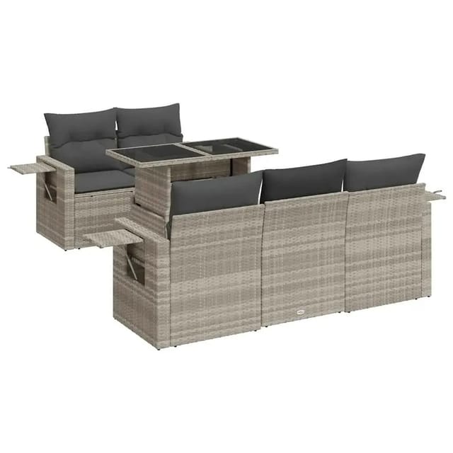 vidaXL 6-Tlg Garten-Sofagarnitur mit Kissen Hellgrau Poly Rattan 3326413