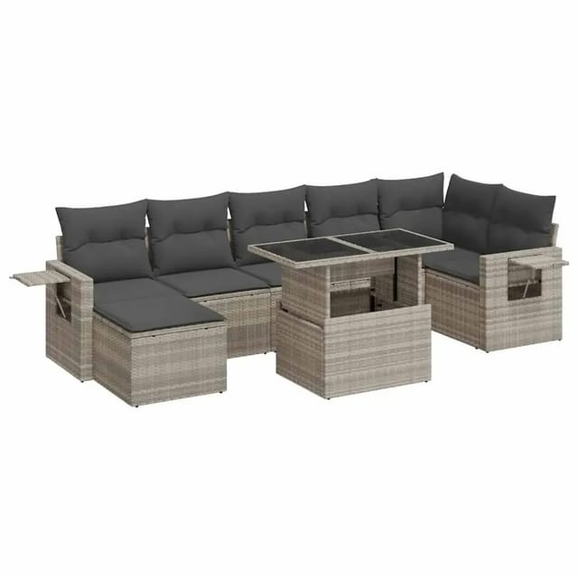 vidaXL 8-Tlg Garten-Sofagarnitur mit Kissen Hellgrau Poly Rattan 3326523