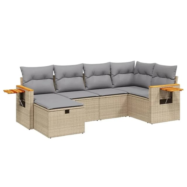 vidaXL 6-Tlg Garten-Sofagarnitur mit Kissen Beige Poly Rattan 3265518