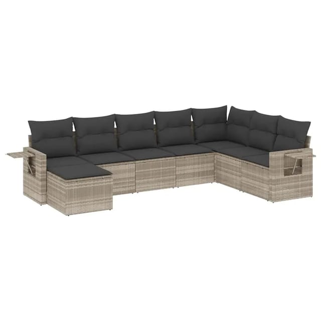 vidaXL 8-Tlg Garten-Sofagarnitur mit Kissen Hellgrau Poly Rattan 3252899