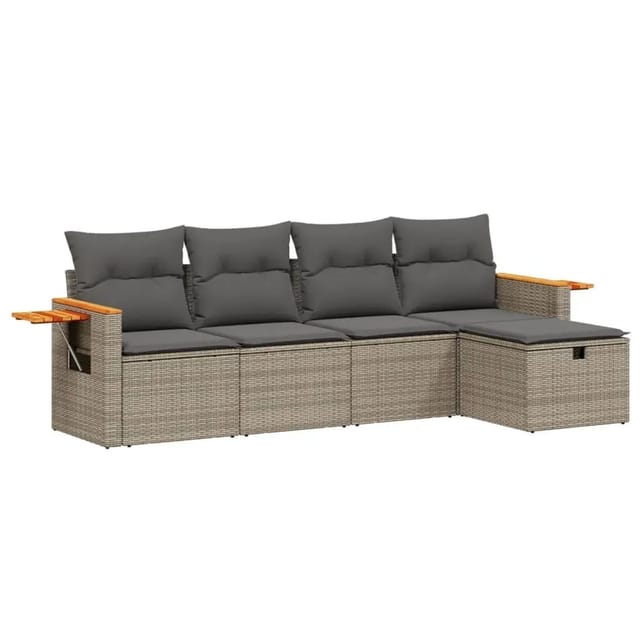 vidaXL 5-Tlg Garten-Sofagarnitur mit Kissen Grau Poly Rattan 3265505