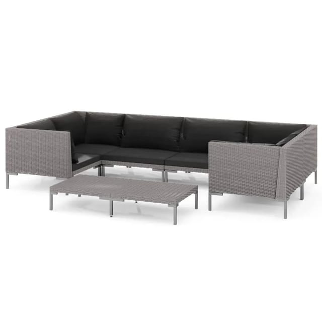 vidaXL 7-Tlg Garten-Lounge-Set mit Kissen Poly Rattan Dunkelgrau 3099927