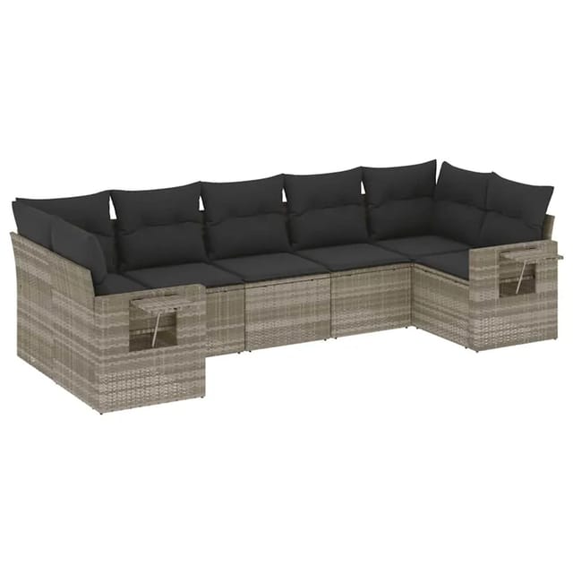 vidaXL 7-Tlg Garten-Sofagarnitur mit Kissen Hellgrau Poly Rattan 3252929