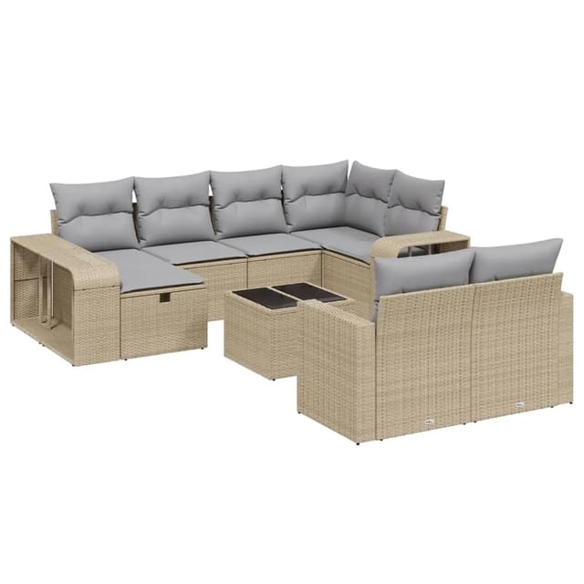 vidaXL 11-Tlg Garten-Sofagarnitur mit Kissen Beige Poly Rattan 3266249