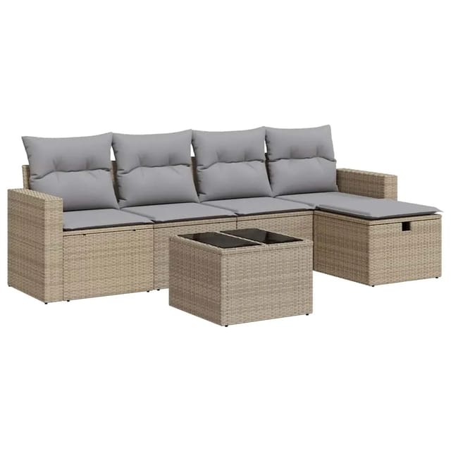 vidaXL 6-Tlg Garten-Sofagarnitur mit Kissen Beige Poly Rattan 3325375