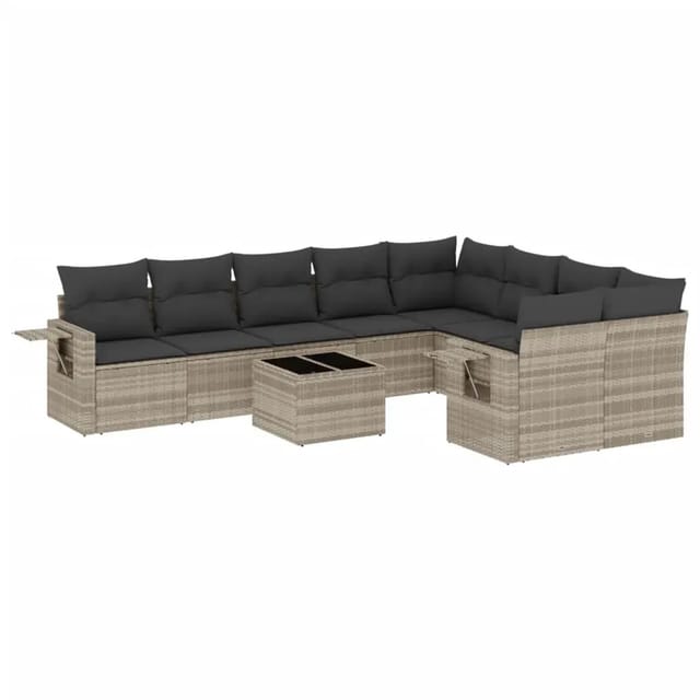 vidaXL 10-Tlg Garten-Sofagarnitur mit Kissen Hellgrau Poly Rattan 3252989