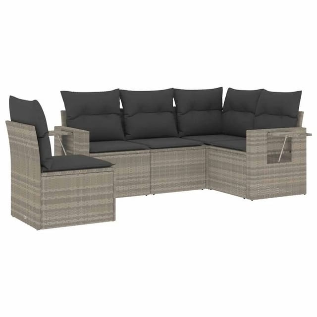 vidaXL 5-Tlg Garten-Sofagarnitur mit Kissen Hellgrau Poly Rattan 3252509