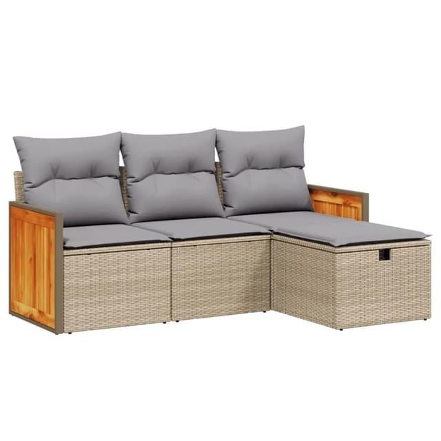 vidaXL 4-Tlg Garten-Sofagarnitur mit Kissen Beigemischung Poly Rattan 3265707