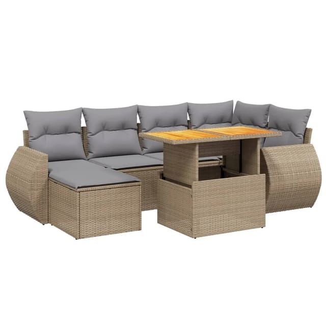 vidaXL 7-Tlg Garten-Sofagarnitur mit Kissen Beige Poly Rattan 3275817