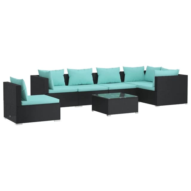 vidaXL 7-Tlg Garten-Lounge-Set mit Kissen Poly Rattan Schwarz 3102329