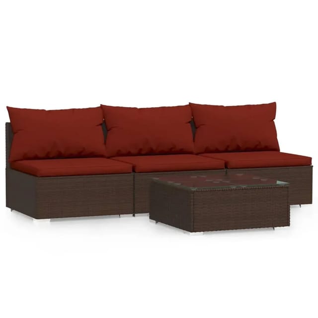 vidaXL 4-Tlg Garten-Lounge-Set mit Kissen Braun Poly Rattan 317551