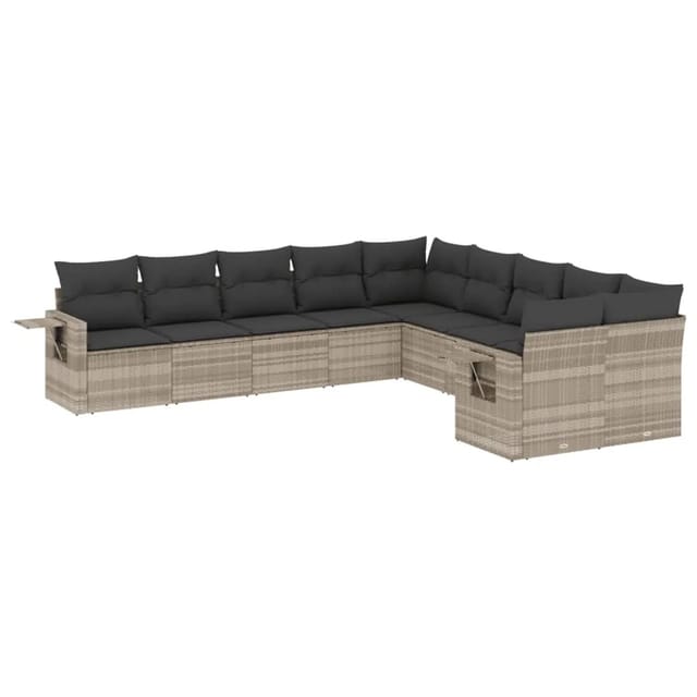 vidaXL 10-Tlg Garten-Sofagarnitur mit Kissen Hellgrau Poly Rattan 3253049