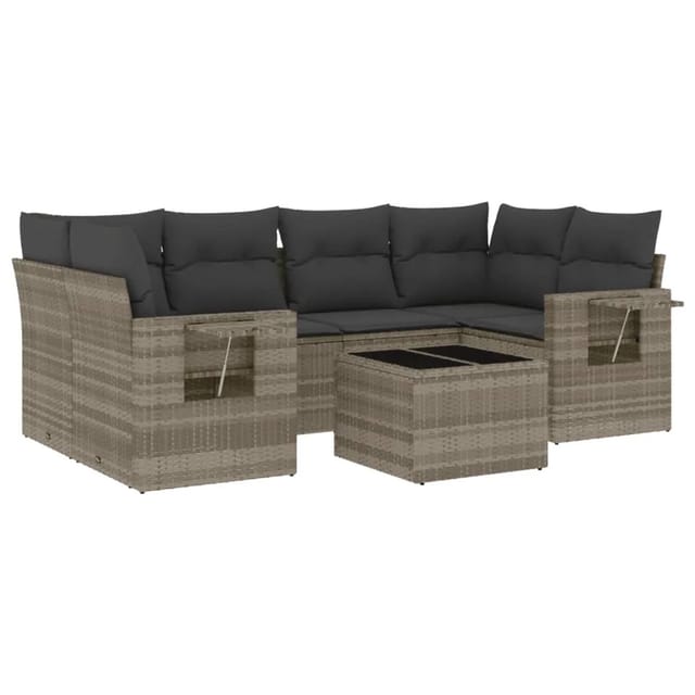 vidaXL 7-Tlg Garten-Sofagarnitur mit Kissen Hellgrau Poly Rattan 3252259